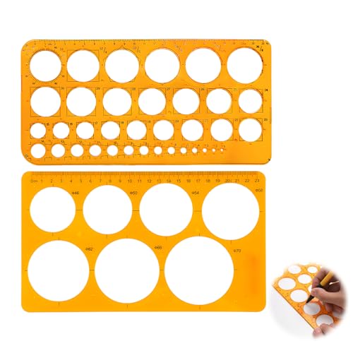 Lot de 2 Pochoirs Circulaires Transparents Orange, Gabarits et Règles de Dessin Polyvalentes, Modèles de Cercles pour Bureau, École, Design et Maquette,...