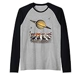 cats walking in space cat astronaut saturn planet cat lover maglia con maniche raglan