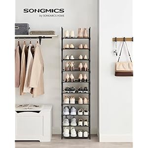 SONGMICS Shoe Rack 10 Tier Shoe Shelf Shoe Storage Organizer Space Saving 11 x 177 x 681 Inches Metal Frame Non Woven Fabric Shelves for Entryway Bedroom Black ULSH010B02