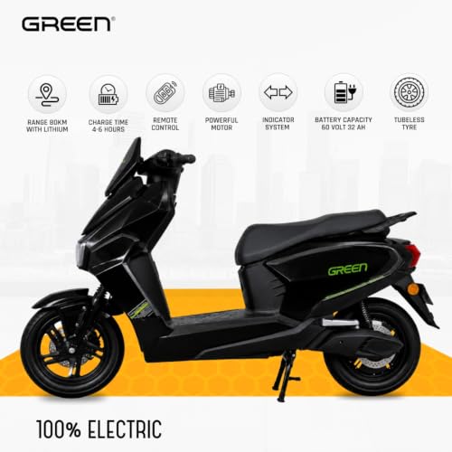 Image of Green Polo Low Speed Electric Scooter Non RTO with Portable Charger (80 KM - Black)
