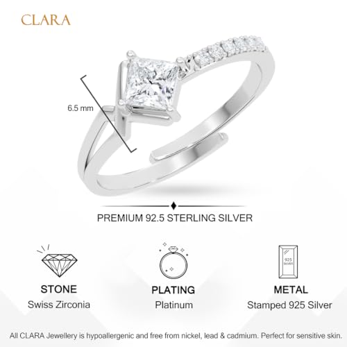 Image of Clara 925 Sterling Silver Minimal Adjustable Ring for Women | Swiss Zirconia | Platinum-Plated | Gift for Girl Wife Girlfriend | Daily Wear