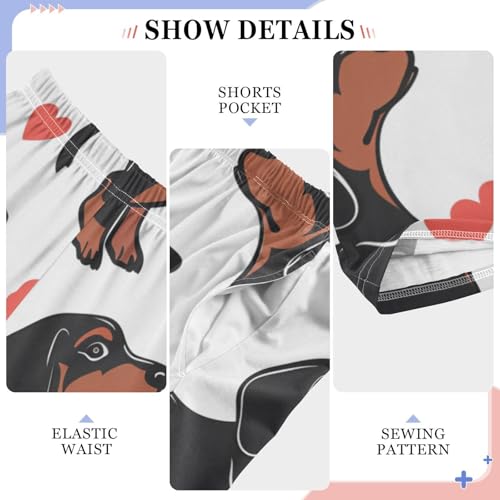 Dachshund and Love Heart Boys Long Pants Soft Trousers Elastic Waist Kids Lounge Bottoms with Pockets S-XL4