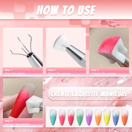 Image of 9 Colors Pigment Powder for Nails, Nail Pigment Powder Palette Set and Nail Art Sponges with Grabbing Pen, Ombre Aura Pigmentos para Unas, Manicure Tools Accessories, C