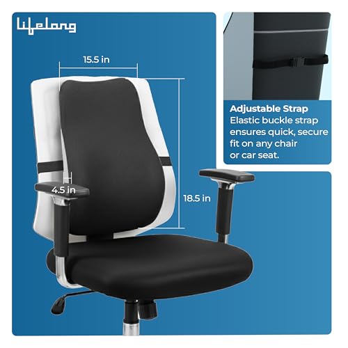 Image of Lifelong Back Support Cushion for Office Chair & Car | Ergonomic Memory Foam Design for Better Posture, Reduced Fatigue, and Comfortable Sitting During Work or Travel