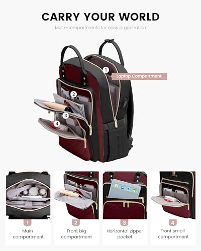 Image of LOVEVOOK Laptop Backpack Purse for Women, 15.6 inch Laptop Bag for Travel with USB Port, Water Resistant Lightweight Daypacks for College Work Business, Nurse Teacher Computer Backpacks