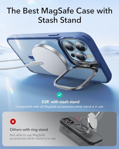 ESR iPhone 13 Pro Max Case, Compatible with MagSafe, Built-in Camera Ring Stand, Military Grade Protection, Magnetic Case for iPhone 13 Pro Max, Classic Series, Light Blue