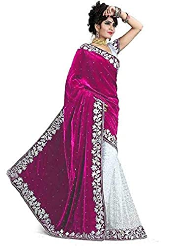 Image of Women's Velvet and Brasso Half-Half Saree with Blouse Piece