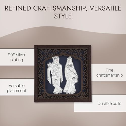 Image of BHAGWATIJEWELS Silver Plating Radhakrishna Frame | Divine Home Decor | Wall Mount Square Photo Frame for Gift, Wooden PhotoFrame for Temple | hangingframe (6.50 inch x 6.50 inch Inch)