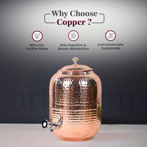 Image of Artarium 100% Pure Copper Dispenser 8 Liter Pure Copper Water Dispenser Matka Vessels Container Pot with Ayurvedic Health Benefits (Copper Water Dispenser 8 Liter)