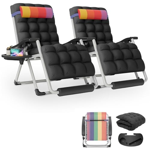 Chaise longue gravité zéro rembourrée XL inclinable avec repose-pieds ajustable