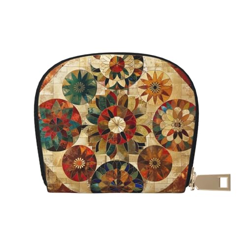 Medallion Pattern Printed Card Wallet for Women Men Cute Zipper Card Cases Holder Mini Coin Purse with 12 Card Slots