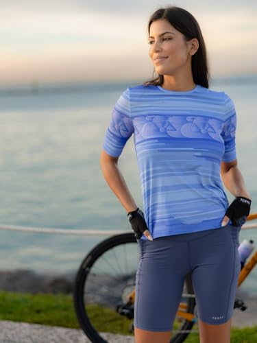 Terry Short feminino acolchoado para ciclismo Cargo com 4 bolsos, compressão moderada, cintura alta,