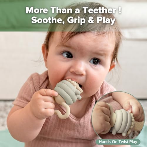 Image of haakaa Silicone Baby Teether Toys, Soft Textures for Sore Gums, Easy-to-Grip Rotating Ring Design Encourages Babies to Grasp, Twist and Explore, Pebble