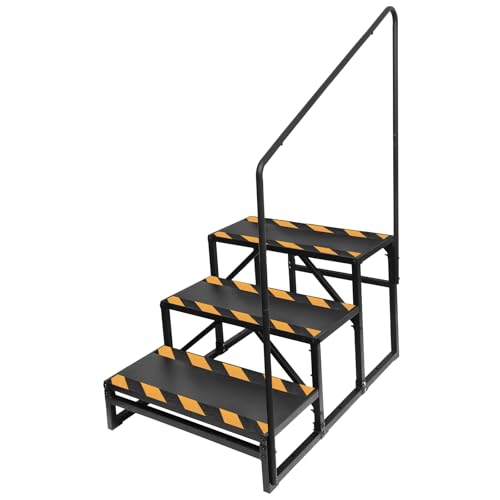OUTPRIZE RV Steps with Handrail 3-Step Anti-Slip Heavy Duty Stable Universal Stair for RV Travel Trailers Pool Hot Tub Trampoline