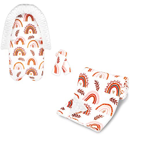 Image of Baby Car Seat Head Support and Baby Blanket Rainbow, Ultra Soft Minky Dot Fabric,Double Layer, Perfect for Strollers, Bouncers,and Swings