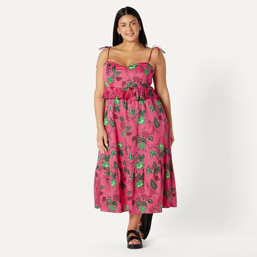 Image of Amazon Essentials Women's Fit and Flare Empire Waist Sweetheart Neck Cotton Sateen Tiered Maxi Dress