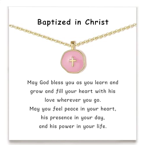 Cute Small Cross Necklace, First Communion Baptism Decorations Party Favors Christian Religious Easter Jewelry Gifts for Daughter Granddaughter Niece