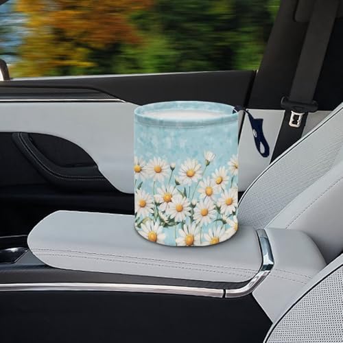 Image of Blue Daisy Car Trash Can Cute Trash Bag Vehicle Can Cars Accessories Hanging Portable Collapsible Waterproof Trash Bag for Cars