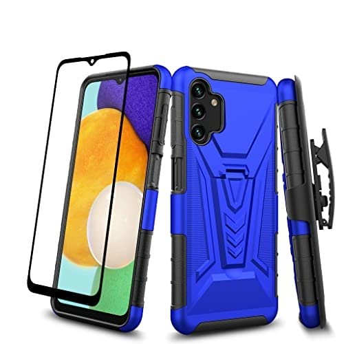 Galaxy Wireless Case for Samsung Galaxy A14 5G Case with Tempered Glass Screen Protector Hybrid Cover with Kickstand Phone Belt Clip Holster - Blue