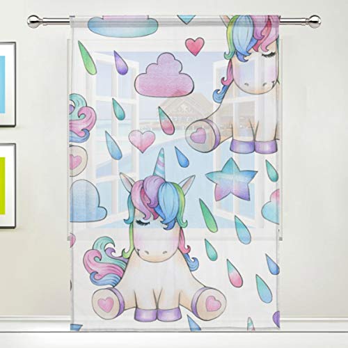 ISAOA Cortina de Tul Transparente, Unicornio en la Lluvia, Cortina de Ventana para Sala de Estar/Dormitorio Ventana hogar Moda y decoración, Panel Individual, 132 x 213 cm