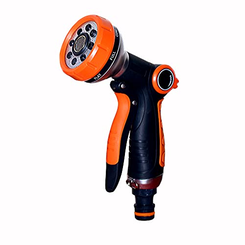 ARTERA Hose Pipe Nozzle Sprayer | 360° Adjustable & Leak Proof | 8 Adjustable Patterns, Pressure Control Valve, Handle-Lock Buckle | Rubber Washer | Black and Orange ARTERA Hose Pipe Nozzle Sprayer | 360° Adjustable & Leak Proof | 8 Adjustable Patterns, Pressure Control Valve, Handle-Lock Buckle | Rubber Washer | Black and Orange