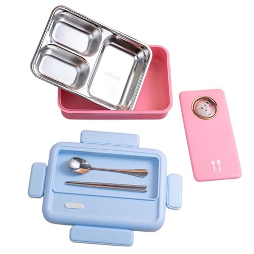 - Caja de comida metálica con tapa hermética y compartimentos para ensalada sándwich comida para adultos y niños