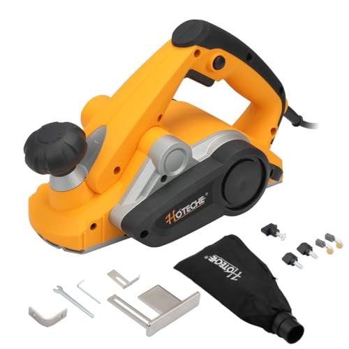 Hoteche 900W Elektrohobel 82 * 3mm - 16000rpm, 65mn Klingen, VDE Stecker, Aluminiumplatte, inklusive Zubehör - Schwarz &Gelb