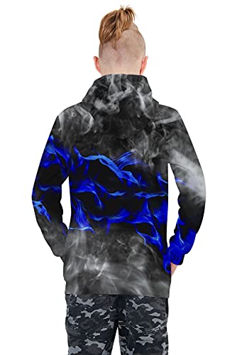 Belovecol Boys Sweatshirt Hoodies Novelty Blue Grey Fire Flame Hoody Pullover Shirts Cool Graphic Smoke 3D Hooded Hoodies For Casual Daily Wear 9-11 Years #TOP2