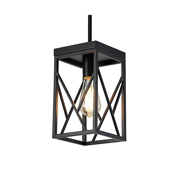 Modern Black Pendant Light with Metal Cage, One-Light Adjustable Rods Industrial Mini Pendant Lighting Fixture for Kitchen Island Cafe Bar Farmhouse, Black