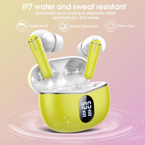 Kicoeon-Auriculares-Inalambricos-Auriculares-Bluetooth-53-HiFi-Estereo-con-4-HD-Mic-Reproduccion-de-36H-IP7-Impermeable-Cascos-Inalambricos-Bluetooth-Control-Tactil-Carga-Rapida-USB-C-Amarillo