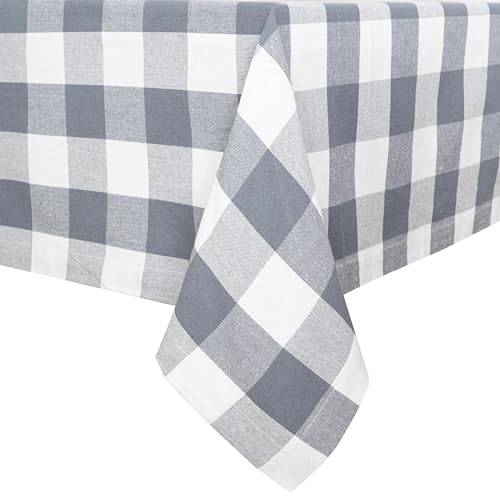Gray Buffalo Check Cotton Tablecloths - 100% Cotton, 10 ft x 5 ft Rectangular, Reusable, Washable and Perfect for Outdoor and Indoor Parties - Plaid Pattern (Gray, 120"x60") by Organic Cotton Mart - Used condition - Image 2