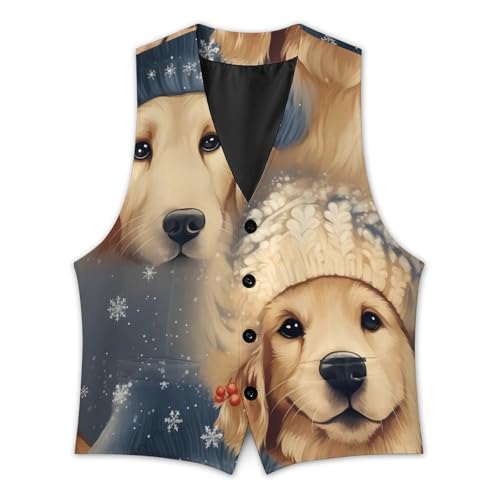 Golden Retriever Men's Suit Vest Business Formal Waistcoat Vest with 2 Pockets for Wedding Party3