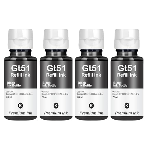 Image of Reffil Ink GT51 Compatible for HP 115, 310, 315, 319, 410, 415, 416, 419, 455, 500, 515, 520, 525, 530, 589, 615, 750, GT5810, GT5811, GT5820 Printers (GT51 Black Ink 4 Pcs)