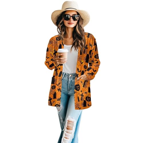 Image of Women's Lightweight Cardigans with Pockets Trendy Long Sleeve Open Front Cardigan Casual Tops Jackets Fall Oufits S-2XL