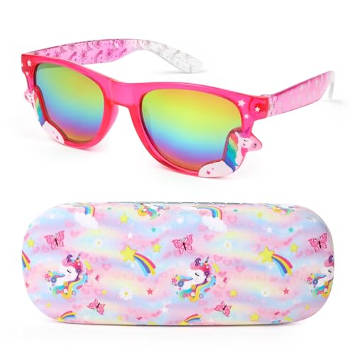 Image of Kids Sunglasses Girls Unicorn Heart Eyeglasses UV Protection Toddler Sunglasses with Sunglass Case for Party Beach
