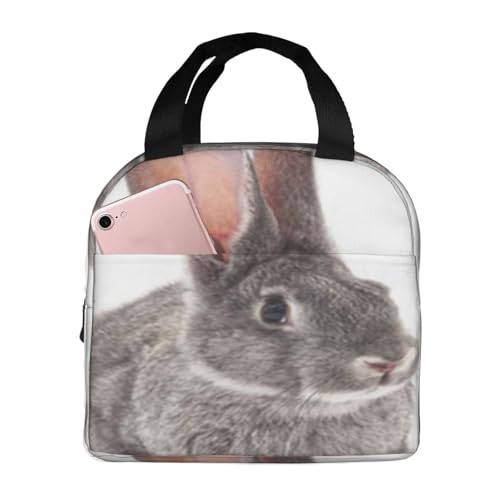 保温ランチバッグ 大容量 防水 熱漏れ防止 おしゃれで丈夫 仕事や学校、アウトドアに便利 男女兼用 (動物 グレー ウサギ 赤ちゃん 美しい ビューティー ウサギ カメラ)