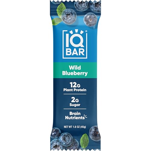 IQBAR Brain and Body Keto Protein Bar - Wild Blueberry Keto Bar - Energy Bar - Low Carb Protein Bar - High Fiber Vegan Bar and Low Sugar Meal Replacement Bar - Vegan Snack