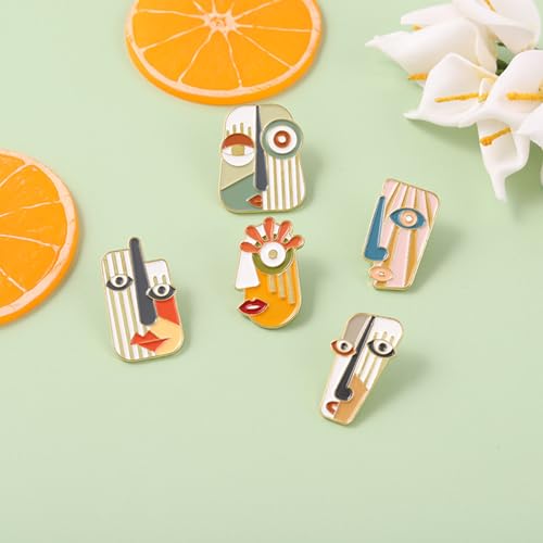 5 Pcs Picasso Style Enamel Pin Art Mask Brooch Pins Dress Accessories Fashion Shiny Brooch for Any Special Occasions3