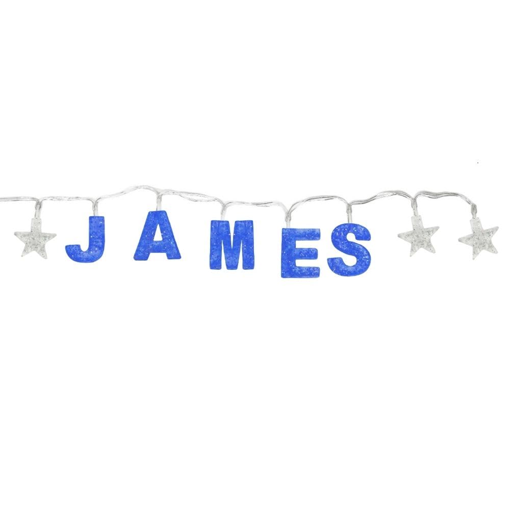 Mulberry Studios JAMES - Indoor Decorative LED String Lights Hanging Decorations Light Up Your Name in LED Blue Lights
