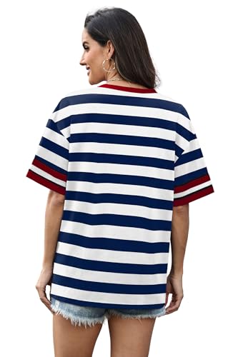 Image of WIHOLL Womens T Shirts Loose Fit Short Sleeve Tees V Neck Color Block Summer Tops 2026 Fashion S-4XL