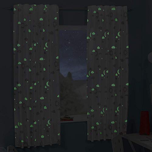 Delindo Lifestyle Fluoreszierende Kinderzimmer Gardine Magic, 140x175 cm, 1 Stück, verdeckte Schlaufen oder Kräuselband, moderner weißer blickdichter Fenstervorhang für Mädchen und Jungen