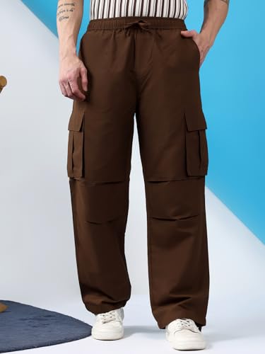 Image of KOTTY Men's Solid Mid Rise Utility Pocket Button Willow Blue Regular Cargo