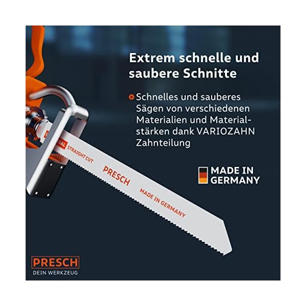 Presch Säbelsägeblätter Universal Holz und Edelstahl 210mm 10 Stk. - Variozahn 8% Cobalt Sägeblätter für Hartmetall und Holz - Universalschaft Reciprosäge Sägeblätter Set inkl. Box – Bild 4