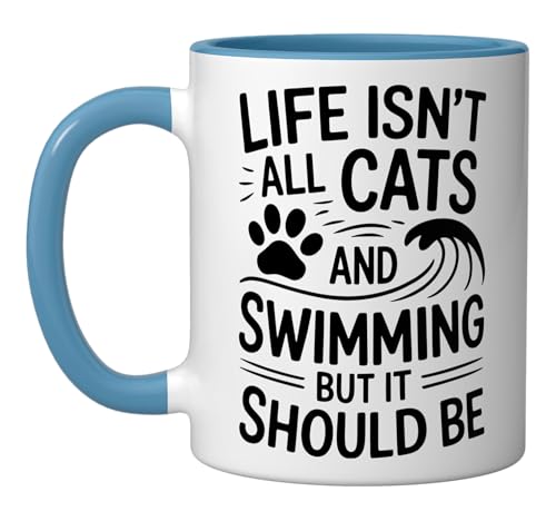 Taza de cerámica para nadadores con diseño de gatos y natación miniatura 1