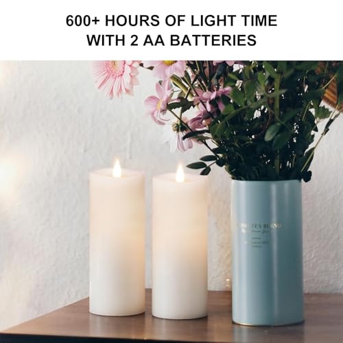 Image of 2PCS, 3 x 8 inches Flameless Candle with Remote Control, 3D Flickering Wick, Real Wax, Battery Candles,with Timer,Battery Powered Candles,for Holiday Home Decor,White