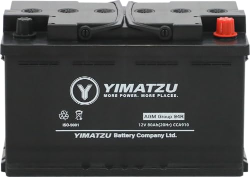 Yimatzu Automotive AGM Battery, Group 94R (H7 / LN4), 12V 80Ah, 910 CCA, Maintenance-Free, Cold-Weather Starting Power, Passenger Vehicle Replacement Battery