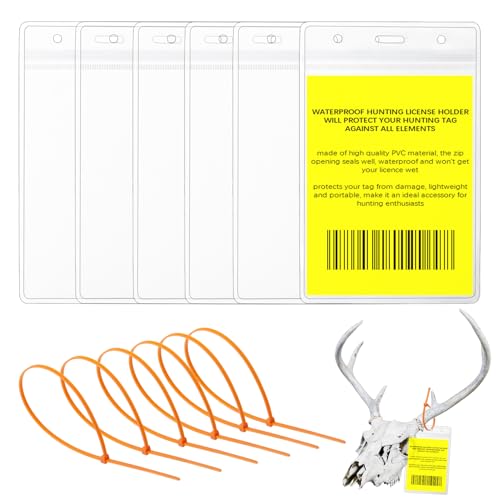 Klmnop 10 Pack Hunting License Holder, Clear Hunting Tag Holder Waterproof Hunting License Holder with 10 Pcs Zip Ties for Deer Turkey Elk Hunting Fishing(Clear)