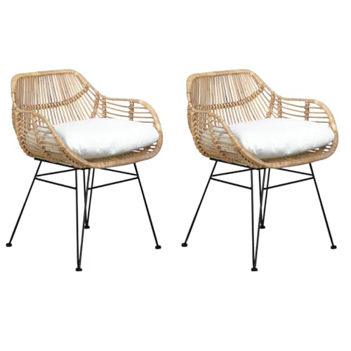 Meubletmoi Lot de 2 Fauteuils en rotin Naturel piétement en métal Noir - Style Exotique Ethnique bohème Chic - Ibiza