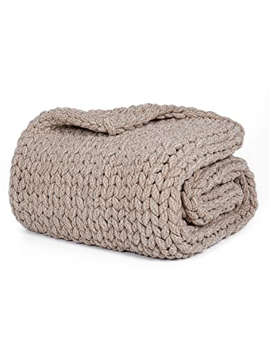 YnM Chenille Weighted Blanket, Handmade Chunky Knitted Design, Soft and Cozy, Temperature Regulating and Breathable, Machine Washable Throw for Sleep or Home Decor (Beige, 60x80 Inch, 20lbs)