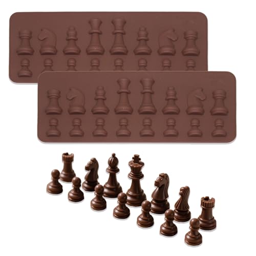 AhhiAboo 2 Stück Silikon Schokoladenformen - Schachfigur Silikon Schokolade Süßigkeiten Formen - Epoxidharz Gießform für DIY Cupcake Dekoration, Hartbonbons, Kerze, Seifenherstellung (Curry)